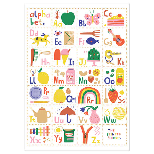 Colourful alphabet print with animals illustrations.
